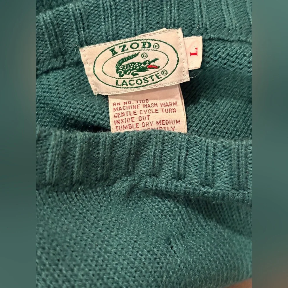 Lacoste Vintage 90’s Teal Green Knitted Snowflake Print Fair Isle Sweater Large - Picture 7 of 7